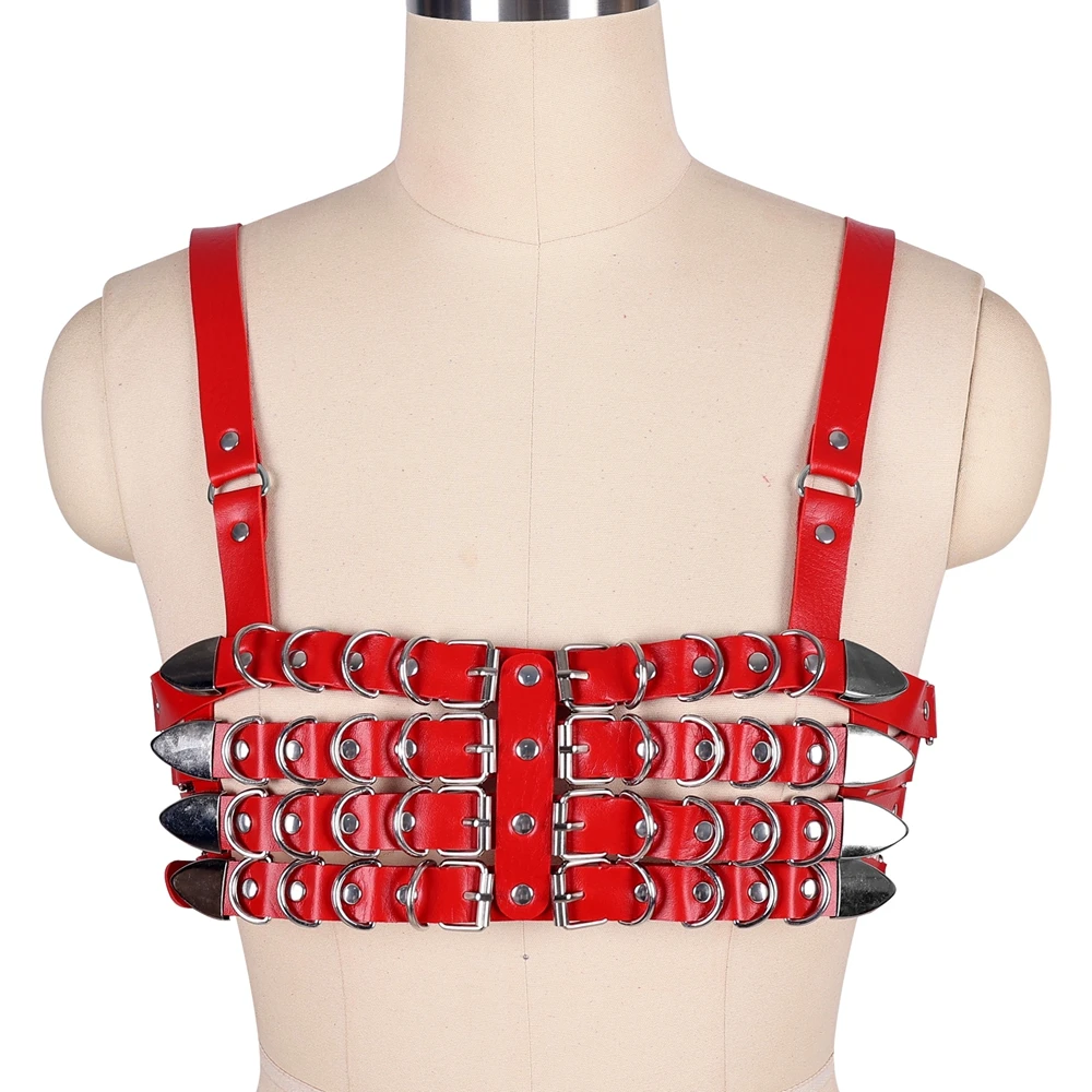 

Fetish Punk Body Harness Cupless Bra Rave Club Suspender Gothic Sexy Lingerie Bondage Leather Party Chest Restraint Sword Belt
