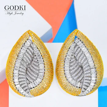 

GODKI Luxury Water Drop Big Stud Earrings For Women Wedding Cubic Zircon Crystal CZ Dubai Indian Bridal Earrings Bohemia Hot2018