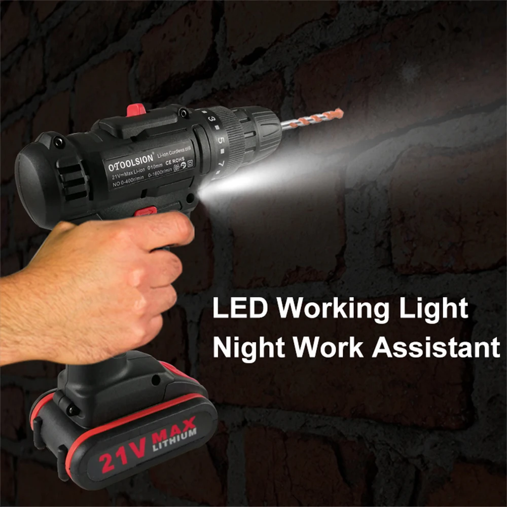 21V DC 2 Speed Drill Screwdriver Rechargeable Screwdriver Electrical Tools Screwdriver Charger+ Screwdriver Battery Electric Bag  (8)