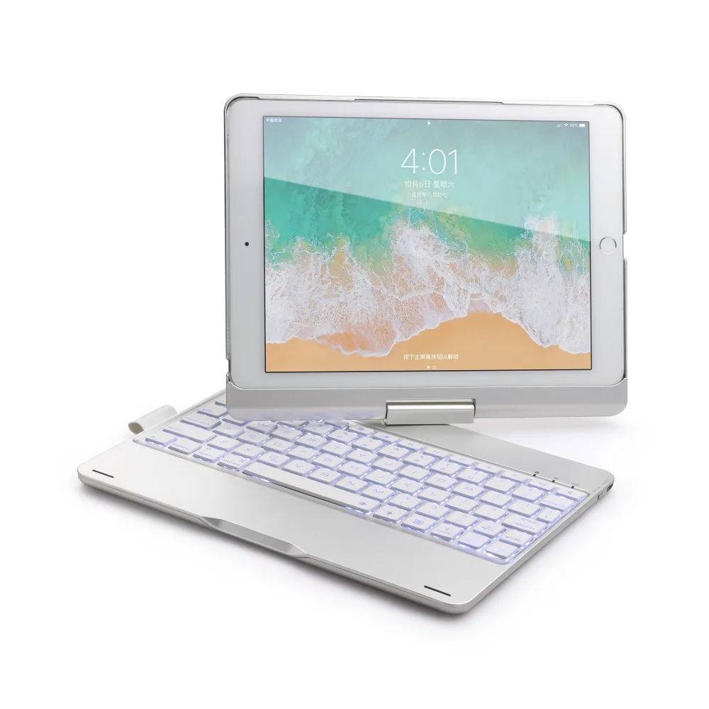 360 градусов вращение беспроводной Bluetooth клавиатура чехол для iPad Air 2 Pro 9,7 дюймов с Красочная светодиодная подсветка