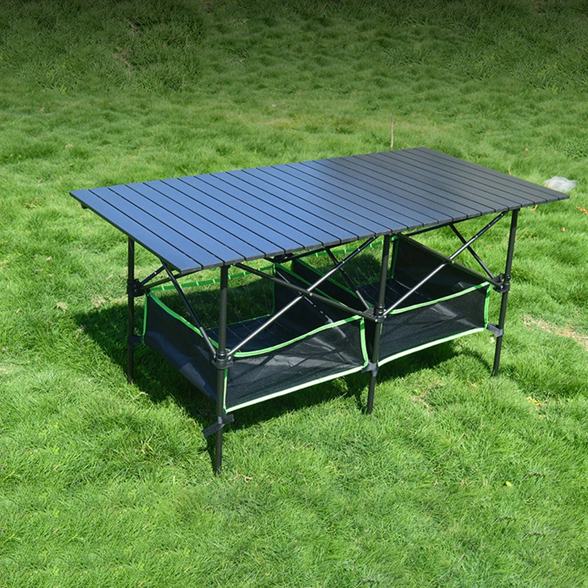 Camping Picnic Table With Storage Net Bags Waterproof Outdoor Folding