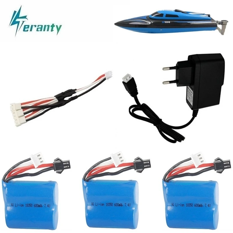 Teranty 7,4 v 600mAh 18350 комплекты зарядного устройства для H100 H102 7,4 v литий-ионная батарея для JJRC S1 S2 S3 S4 S5 высокоскоростная RC лодка