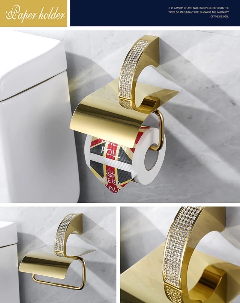 Набор оборудования для ванной Золотой Европейский роскошный хрустальный золотой аксессуары для ванной комнаты Набор мыльницы настенный держатель для бумажных полотенец