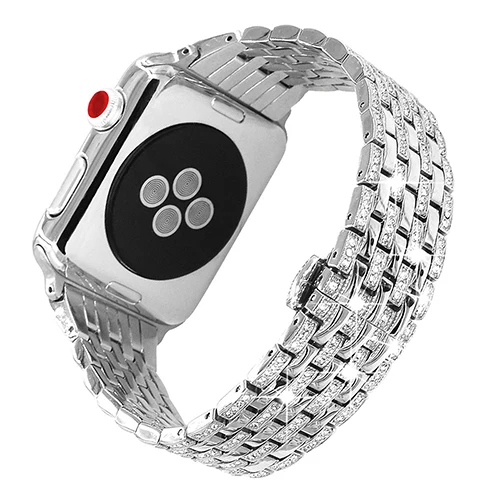 Роскошная рифленая нержавеющая сталь металлический ремешок для Apple Watch 38 мм 42 мм 40 мм 44 мм семь бусин стальной ремешок Iwatch серии 5 4 3 2 1 - Цвет ремешка: silver