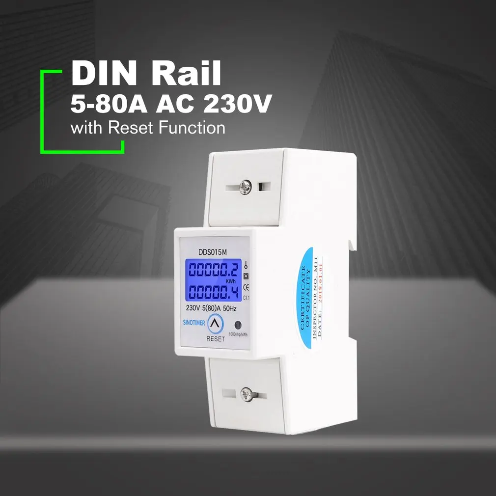 Din-рейка 5-80A AC 230V 50Hz однофазный ваттметр Потребляемая мощность ватт счетчик электроэнергии кВтч с функцией сброса