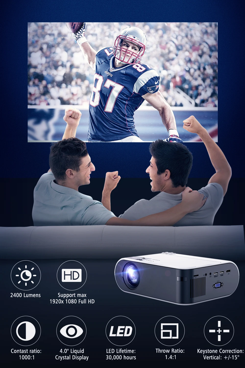 ThundeaL TD60 Mini Projector Portable WiFi Android 6.0 Home Cinema