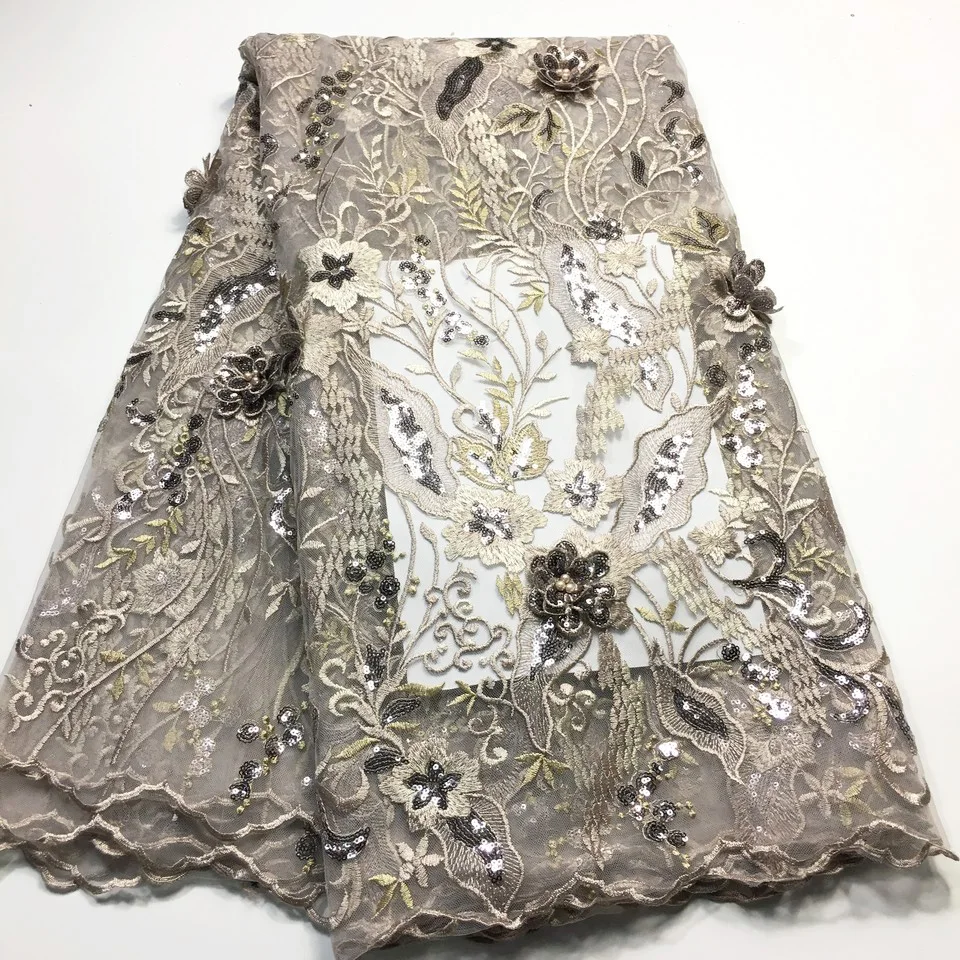 

2020 Latest African French Tulle Lace Fabric Embroidery African Lace Fabric With 3d Sequins For Nigeria Wedding Party Dresses