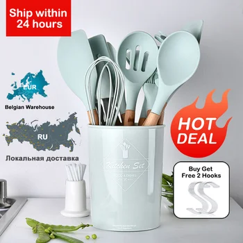 

Silicone Kitchenware Cooking Utensils Set Heat Resistant Kitchen Non-Stick Cooking Utensils Baking Tools With Storage Box Tools