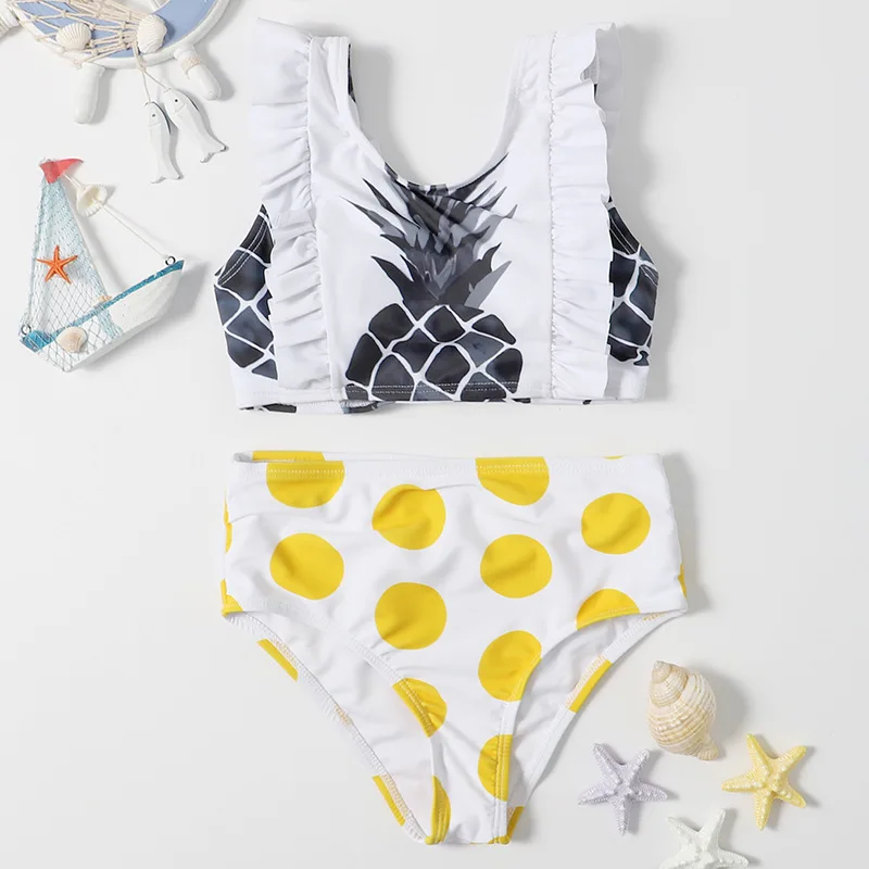 

Children's Swimsuit Wading Sports Swimming Hot Spring Lotus Leaf Pineapple Print Split Bikini Toddler Swimwear