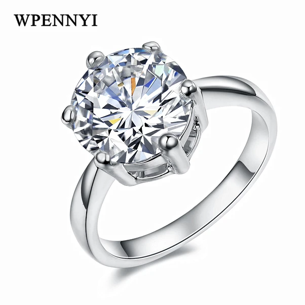 

Top Quality Super 3.5ct Engagement Rings Silver Color 10mm Sparkling Clear Cubic Zirconia Crystal Woman Wedding Ring Wholesale