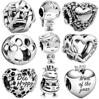 

Spring New Silver Color Love Mum&Flower Season Boy Girl Dog Paw Fit Brand Charms Original Bracelets Women Bead Jewelry