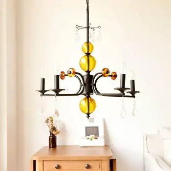

Foyer Traditional Yellow glass Chandelier led candestick for restaurant kitchen wedding lighting iron Cafe Bar lighting indoor