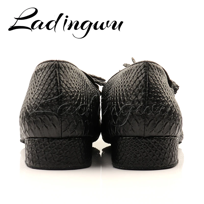 Ladingwu New Modern Men's Soft Bottom Ballroom Dance Shoes Black Crocodile Texture PU Men Latin Dance Shoes Modern Latin Dance