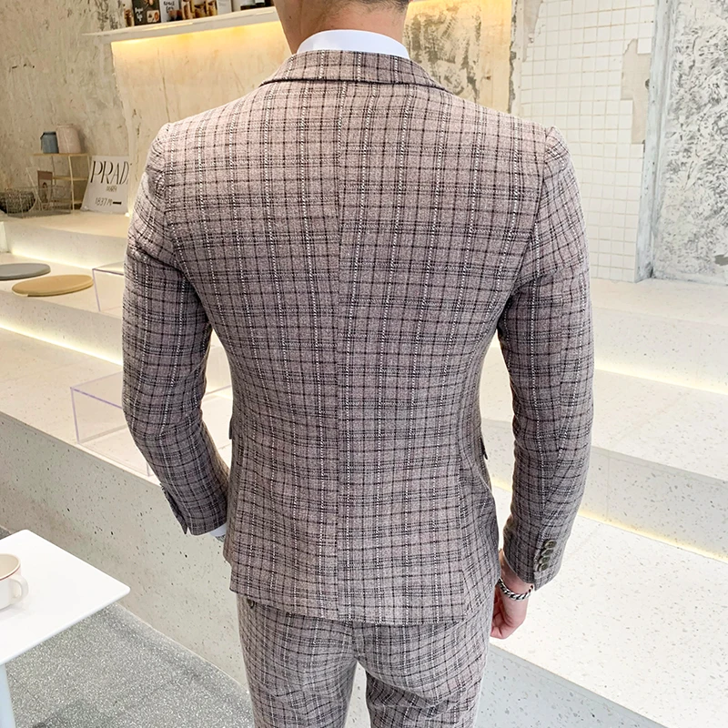 acket Pants Vest 3 pieces sets / fashion new men's casual boutique business grid suit suits Blazers trousers waistcoat 5XL