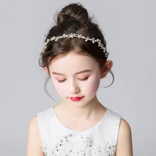 С цветочным принтом для маленьких мальчиков/девочек, которые несут цветы, Корона головной убор повязка на голову ручной работы со стразами и жемчугом; детская одежда для представлений, резинки для волос для девочек Головные уборы и заколка для волос, Littl