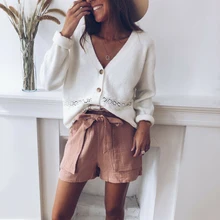 Женский кружевной вязаный свитер с длинным рукавом, элегантный осенне-зимний топ, женский кардиган с v-образным вырезом, женский свитер в полоску, пальто, Повседневная Уличная одежда