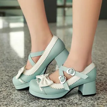 

Sarairis 2020 New Fashion Mary Janes Pumps Woman Shoes Buckle Strap Square High Heels Sweet Bowtie Platform Shoes Women Pumps