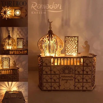 

YORIWOO Eid Mubarak Kareem Wooden Plaque Ramadan Decoration For Home 2020 Wood LED Light Islamic Gift Muslim Pendant Party Favor