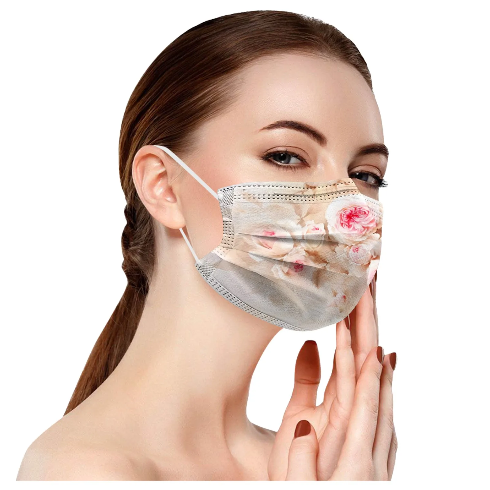 Face Mask 50pcs Flower Printed Masks Adult 3 Layer Disposable Outdoor Breathable Mascarilla Non-Woven Mouth Mask