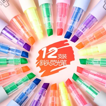 

12PCS DELI S731 Highlighters Marker Color Gel Highlighter Painting Graffiti Focus Mark