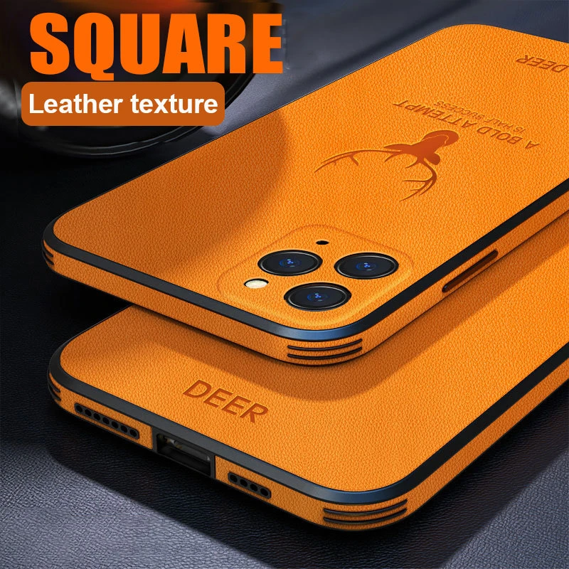 apple mag charger Square Leather Cover For iPhone 12 Pro Max 13 Pro Case For iPhone 12 11 Pro Max XS 12 Pro X XR Cover Luxury Shockproof Deer Case apple magsafe