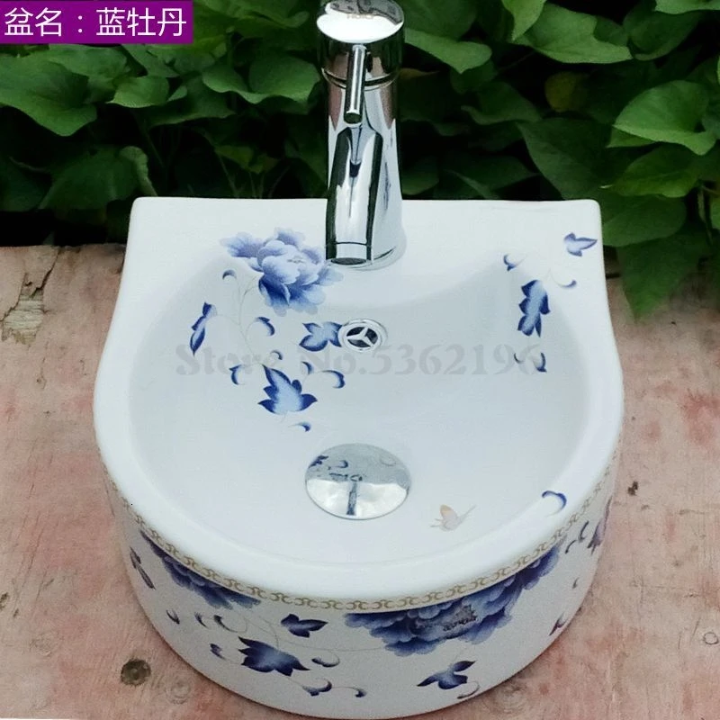 Taiwan Basin One Small Balcony Wash Basin Small Family Ceramic Floor-to-ceiling Wash Basin Bathroom Corner Hanging Basin