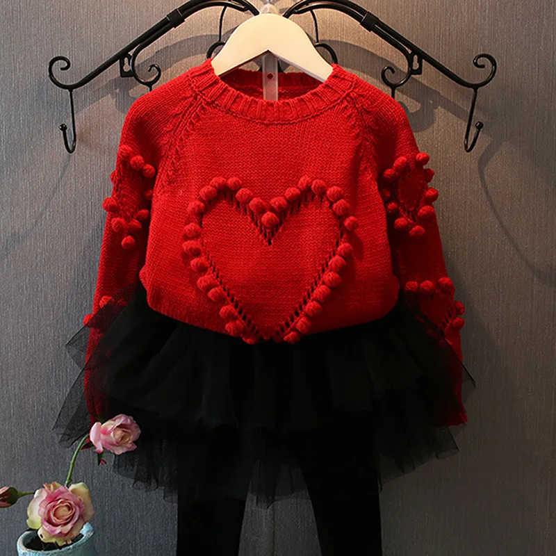 

New Style 2019 Autumn Childrenswear Girls Heart Sweater Chest Stereo Pattern Sweater 61030