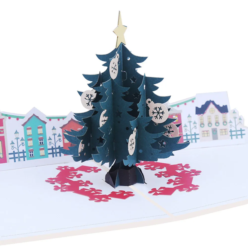 Счастливые рождественские открытки юбилей 3D всплывающие Санта-Клаус поздравительные детские рождественские наклейки Лазерная резка новогодние открытки - Цвет: B