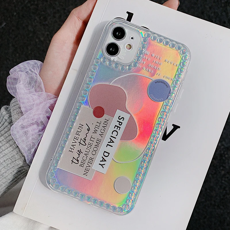 Милый бумажный лазерный чехол для iPhone 11 Pro Max XR XS 7 8 Plus X SE 2020 мягкая задняя крышка из