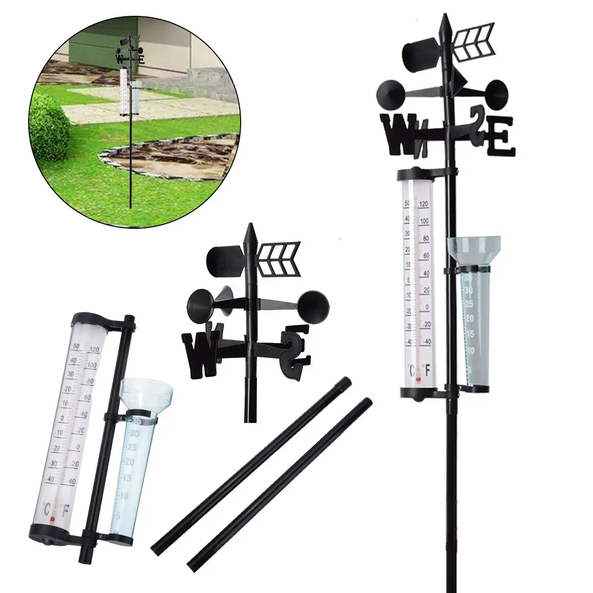 

Multifunction Outdoor Garden Weather Station Meteorological Measurer Vane Tool Wind Rain Gauge Temperature Instruments
