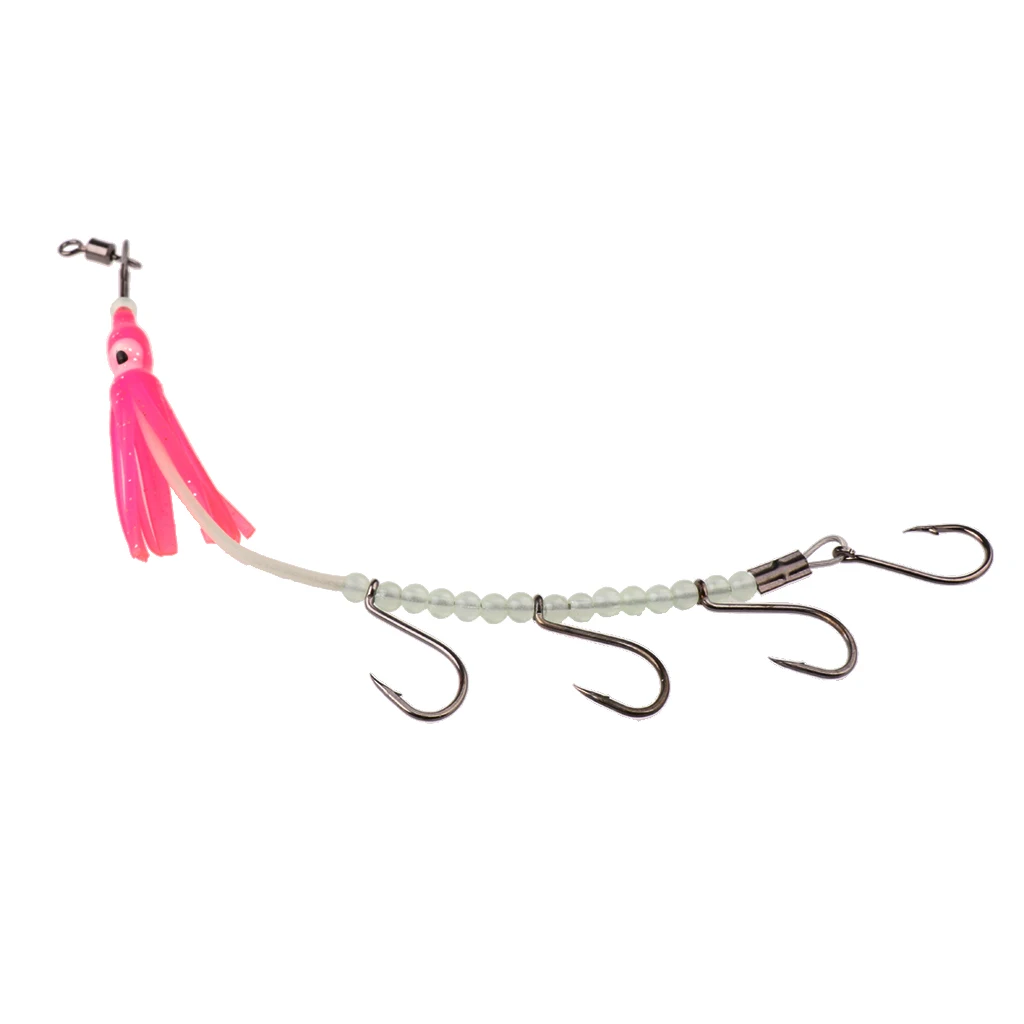 4x Fish Hooks Flasher Rig Saltwater Fishing Hooks Luminous Multicolor Random