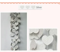 Elegant Love Pink and Gold Glitter Heart Garland for Weddings, Birthdays, and Bridal Showers (Glitter Silver)