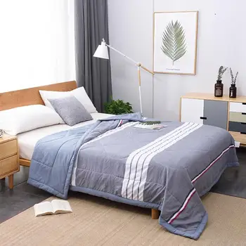 

30 Summer Washed Cotton Air-conditioning Quilt Soft Breathable Blanket Thin Stripe Plaid Comforter Bed Cover