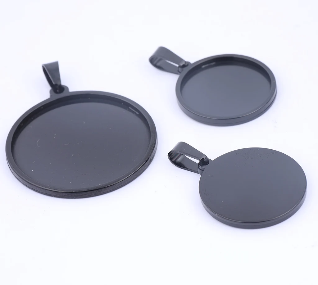5pcs 맞는 20mm 25mm 30mm 카보 숑 기본 설정 스테인레스 스틸 블랙 펜던트 트레이 Diy 매력 목걸이 베젤 공백
