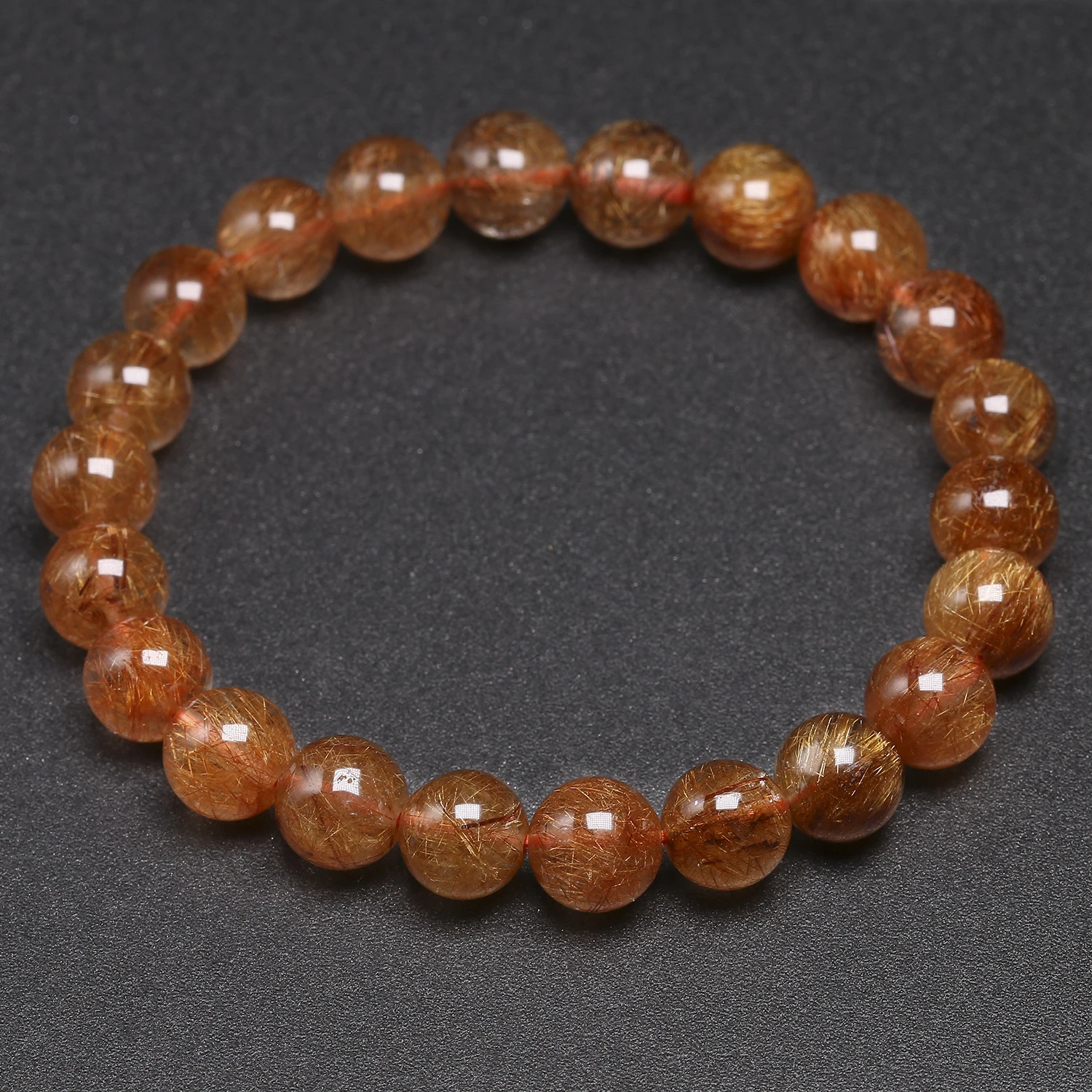 AAA Natural Red Copper Rutilated Quartz Bracelet Smooth Round Beaded Bracelets Women Men Gem Fine Jewelry