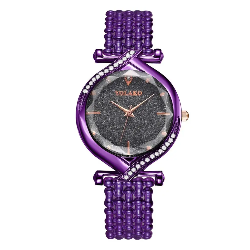 Purple Новые Модные Стразы Часы Для женщин Элитный бренд Нержавеющая сталь браслет часы женские кварцевые часы reloj mujer Часы& 50 - Цвет: Purple