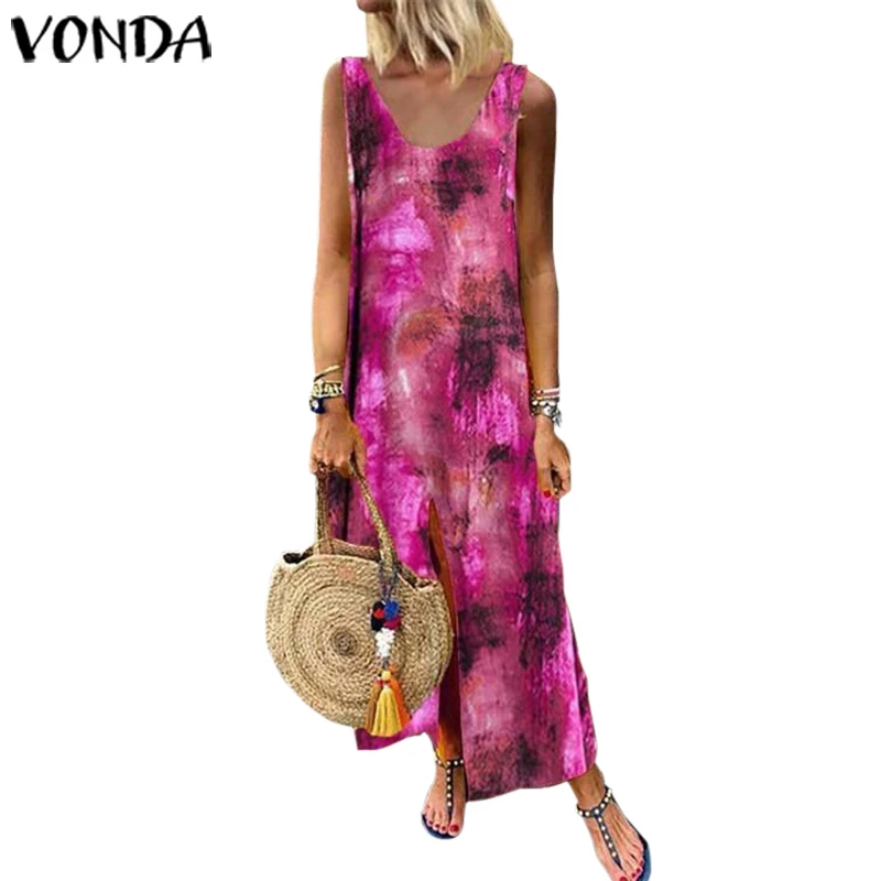 rose VONDA, платье для беременных, сексуальное, без рукавов, с круглым вырезом, длинное, макси платье, богемное, с красочным принтом, праздничный сарафан, халат для беременных - Цвет: rose
