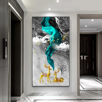 

Modern Abstract Art Golden Tree and Bird Landscape Art Canvas Painting Wall Art Pictures for Living Room Home Decor (No Frame)