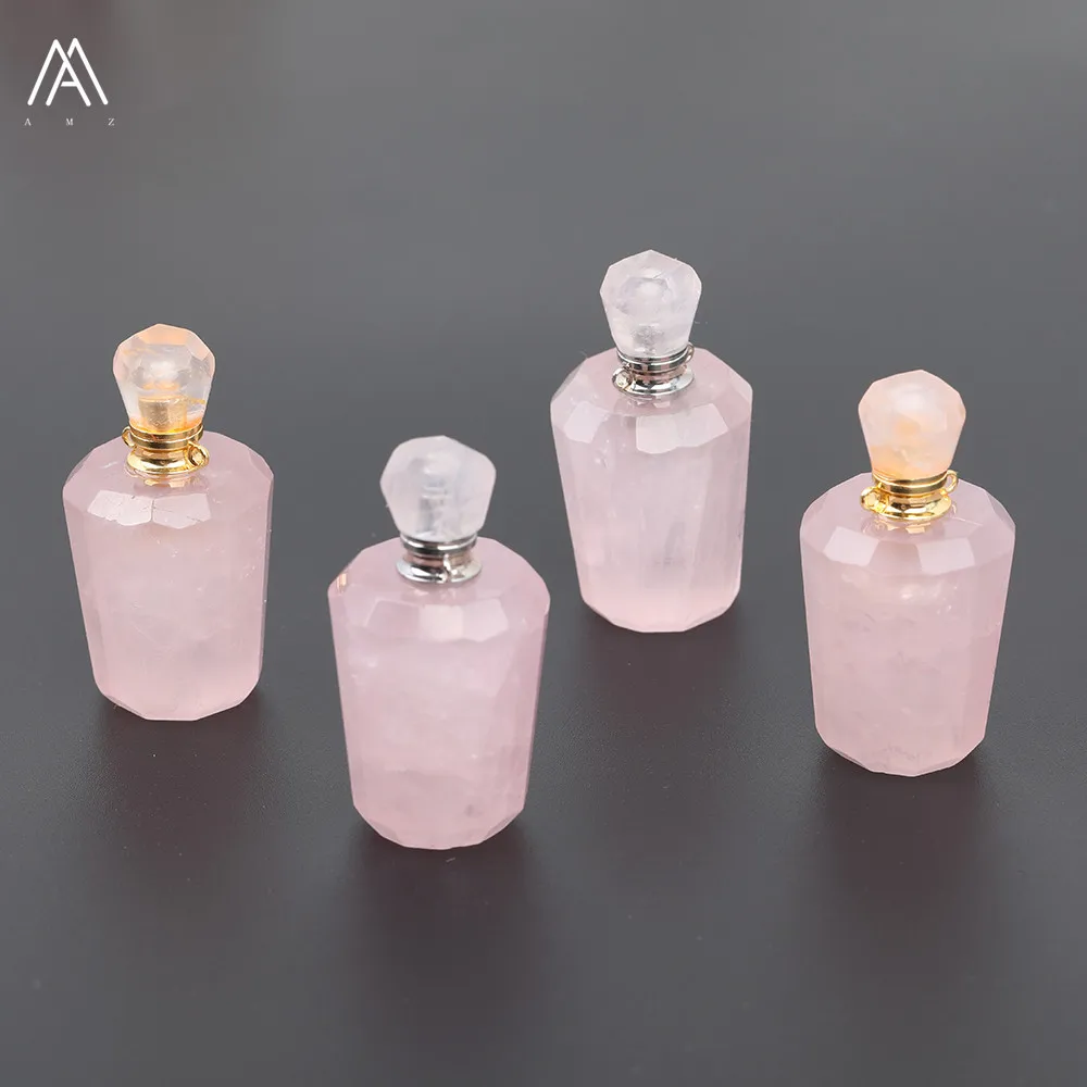 Оптовая продажа сырой розы кварцевые Духи Подвески в форме бутылочек золотые