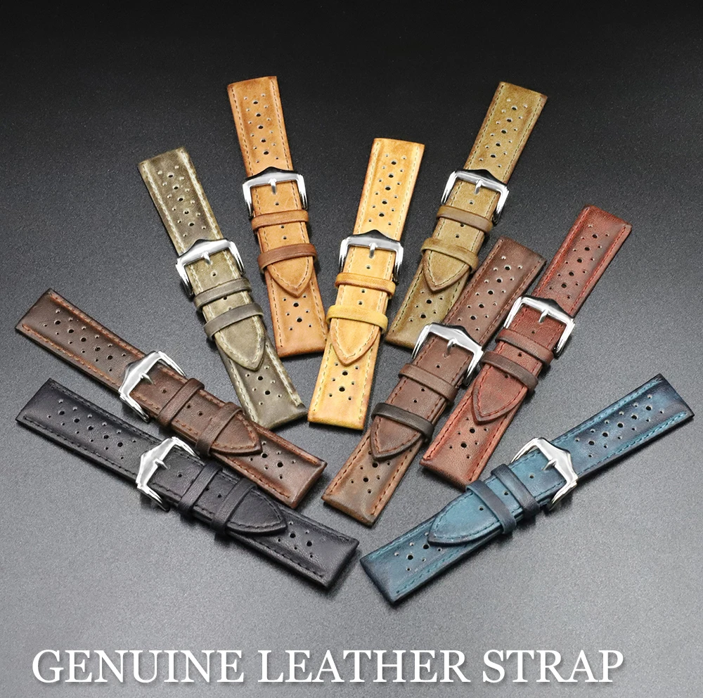 High Quality Genuine Leather Watch Band Strap 20mm 22mm 24mm Porous Breathable Handmade Stitching Watch Bracelet Accessories High Quality Genuine Leather Watch Band Strap 20mm 22mm 24mm Porous Breathable Handmade Stitching Watch Bracelet Accessories