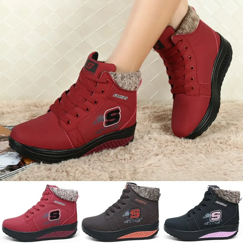 

Women Winter Sneakers Height Increasing Chunky Shoes Waterproof Plush Warm Walking Shake Shoes