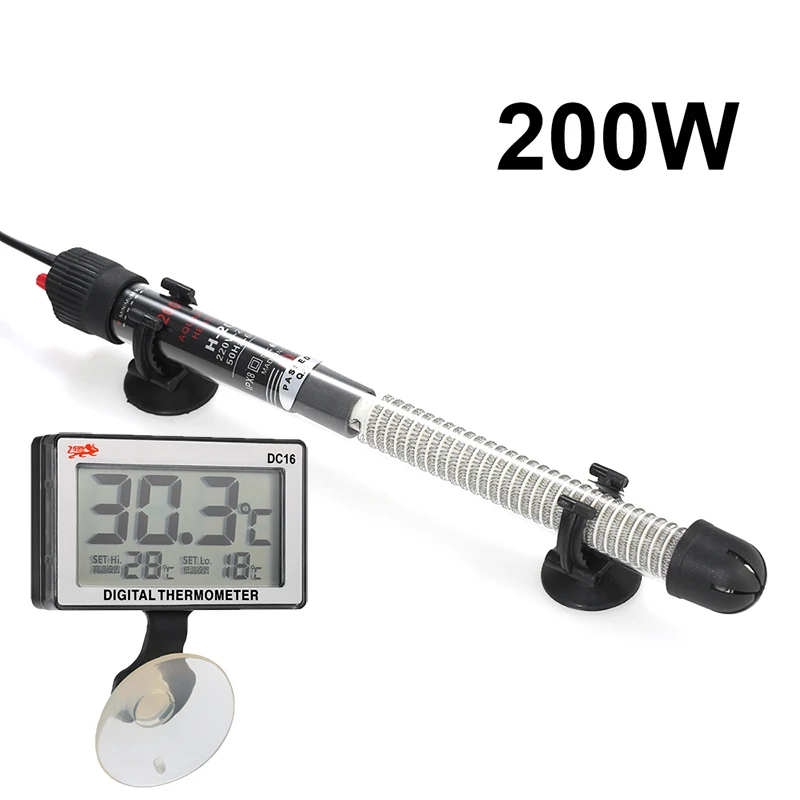 200W Мини-нагреватель для аквариума 20-34 100 Вт, аксессуары для аквариума, термометр 220-240 в, погружной стержень для аквариума, нагревательный резервуар для рыб - Цвет: 200W