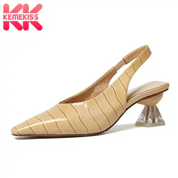 

KemeKiss New Women High Heel Shoes Genuine Leather Strange Heel Women Pumps Fashion Office Ladies Shoes Woman Size 34-39