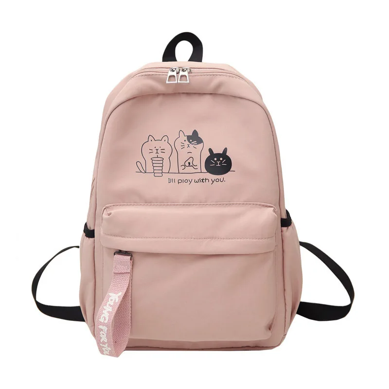 pink Модный женский рюкзак в Корейском стиле с милым принтом кота, рюкзак на плечо для путешествий, школьная сумка для девочек-подростков, сумка для ноутбука, книга Mochila - Цвет: pink