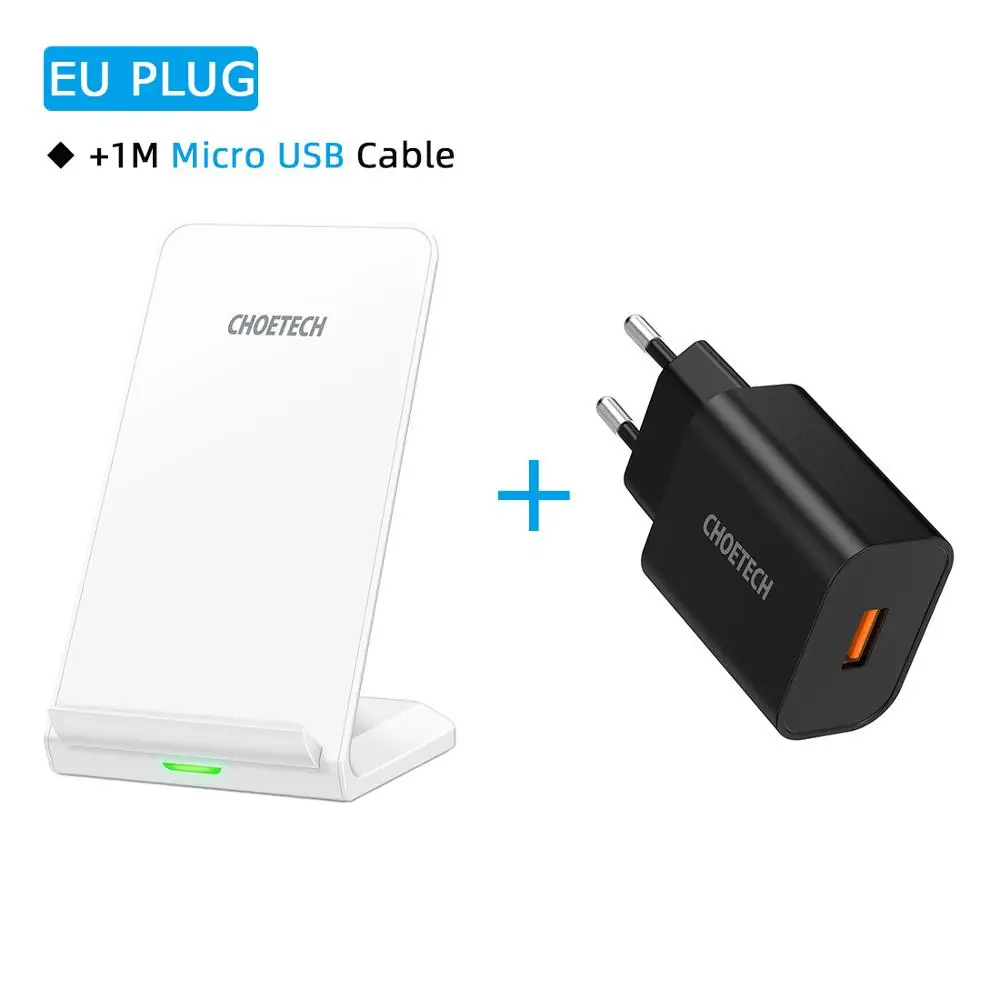 CHOETECH QI Беспроводное зарядное устройство Подставка 10 Вт быстрая для samsung note10 S9 S8 для iPhone 11 Pro Max Xs Xr X 8 Беспроводная зарядная станция - Цвет: White and EU Plug