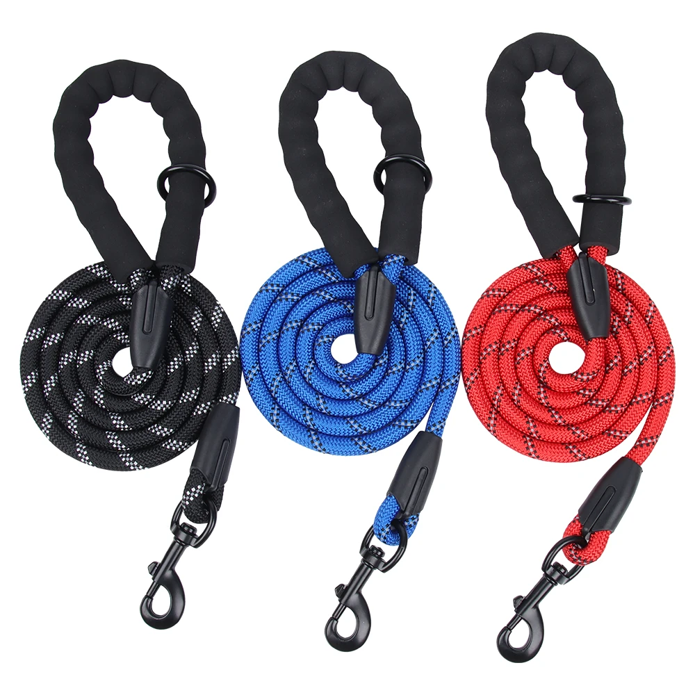 Dog Leash with Comfortable Padded Handle, Highly Reflective Threads for