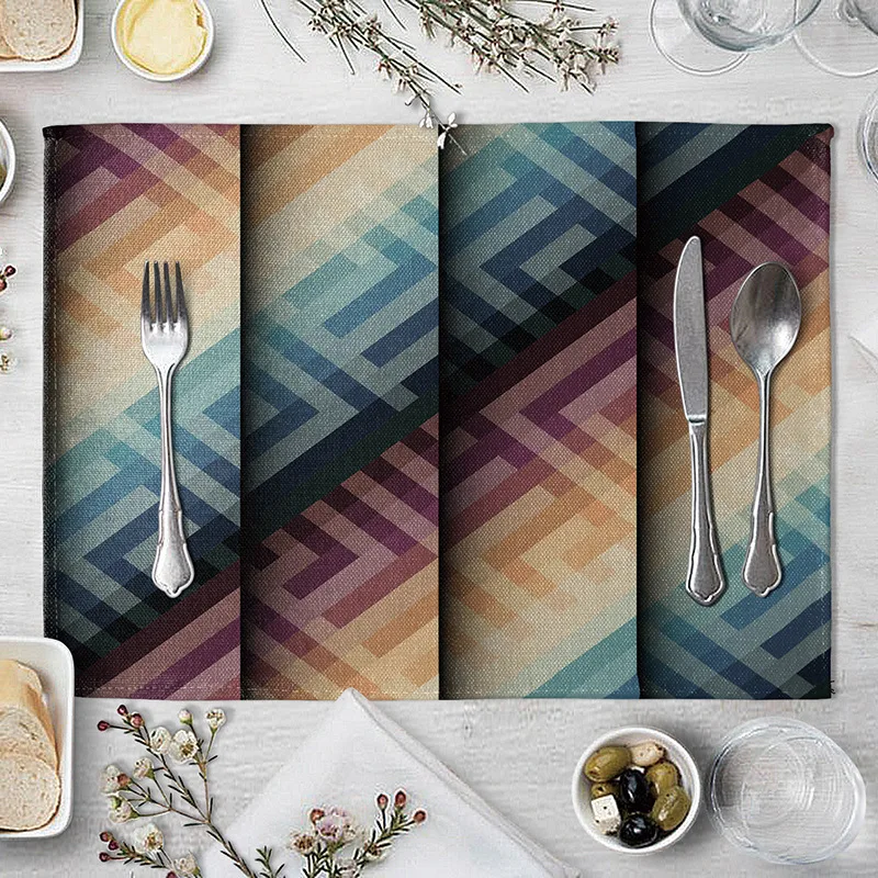 8 Colorful Geometric Lattice Placemat Fabric Coaster Table Decoration Mat Kitchen Manteles individuales Onderzetter - Цвет: 8