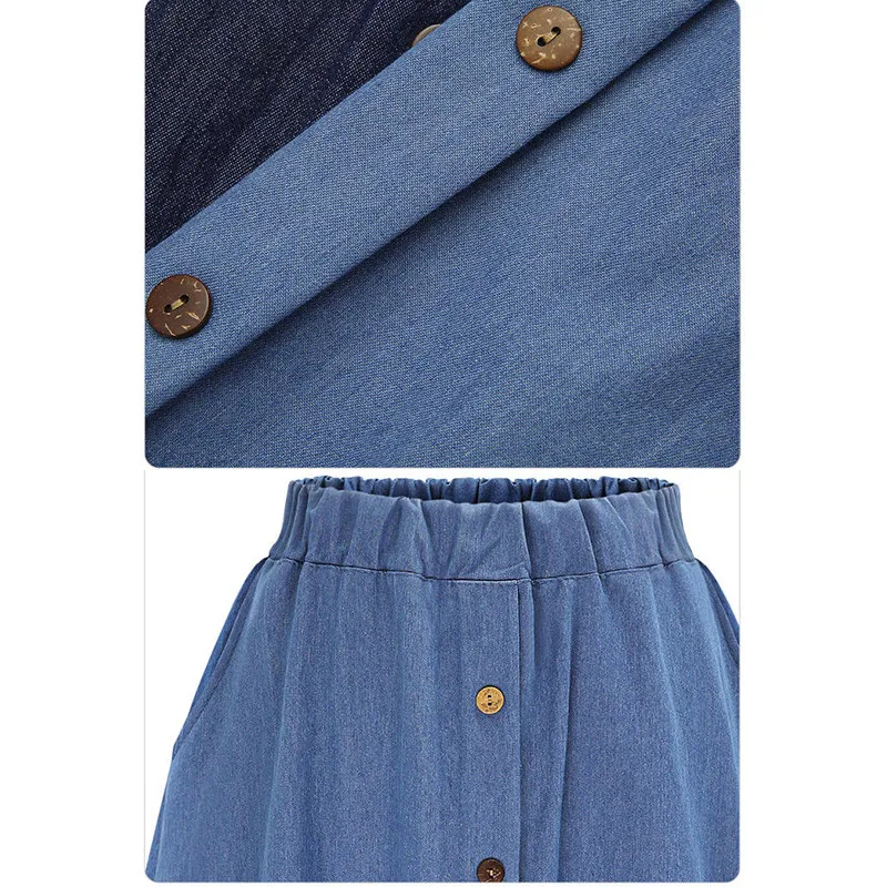 Denim Jeans A-line Women's Midi Skirt Female Plus Size High Waist Button Students long Skirts Spring Summer College Clothes