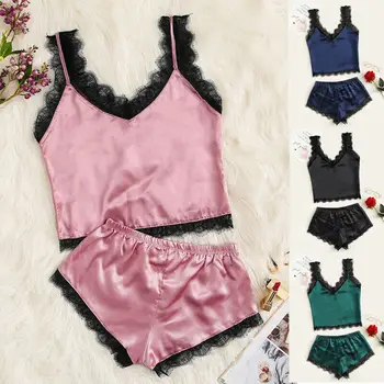 

Sexy Satin Lingerie Nightwear Pajamas Women Lady Underwear Sleepwear Pyjamas Set