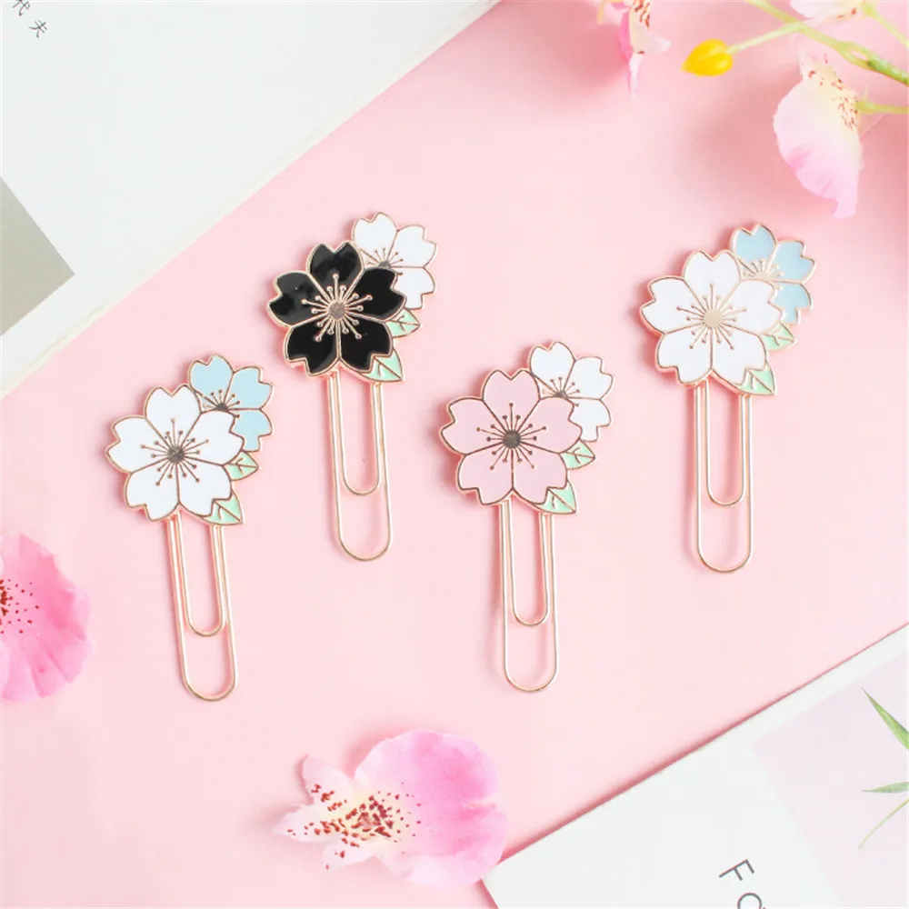 1 шт. вишня Сакура закладки Kawaii Канцелярские металлические скрепки зажимы
